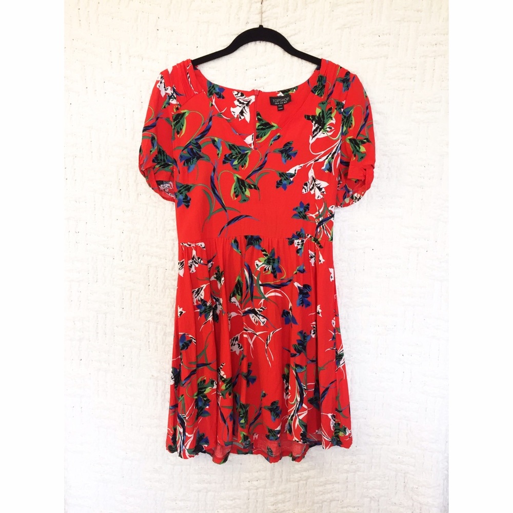 Topshop Red Floral Dress